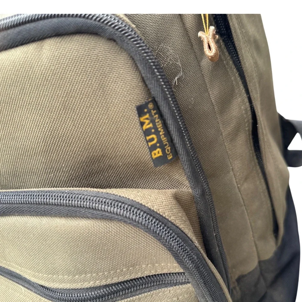 Vintage B.U.M. Equipment Rolling Backpack Olive Green Canvas 90s Streetwear Bag